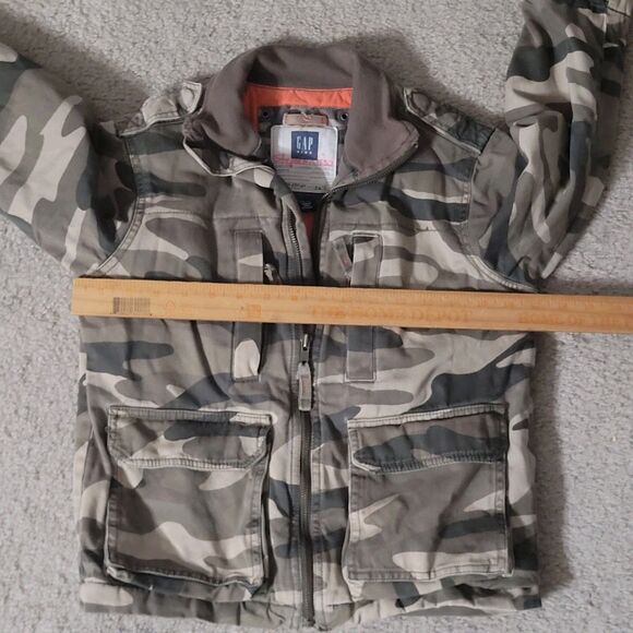 Vtg GAP Kids Camo Bomber Jacket Boys Size 6-7 Small Tan Brown Gray Lined Y2K - Picture 8 of 16